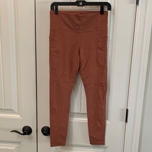 Athleta Salutation Stash Rust-Colored Moto Ribbed High-Waist Leggings